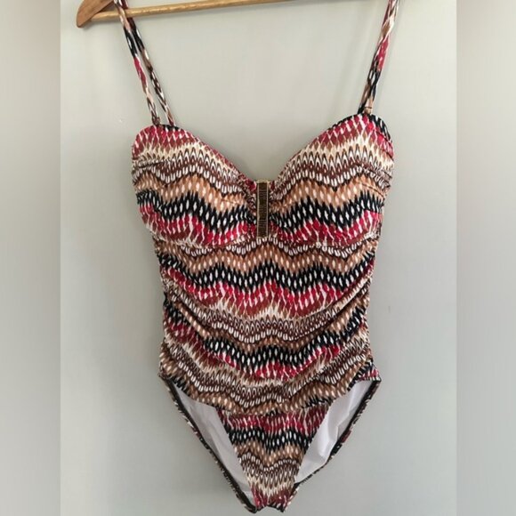 La Blanca Red and Brown One Piece Swimsuit with Zigzag Pattern - Picture 1 of 3